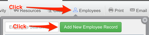 The Add New Employee Record button in the Employees Menu