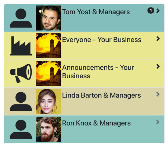 Chat rooms, with unread messages first