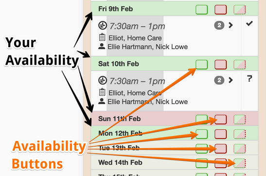 Your Availability as shown on mobile