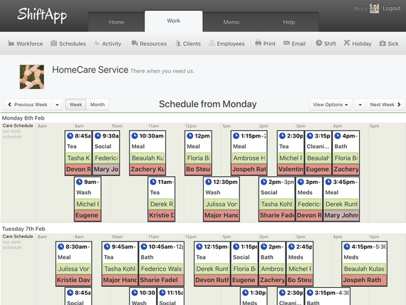 Home Care Employee Schedule