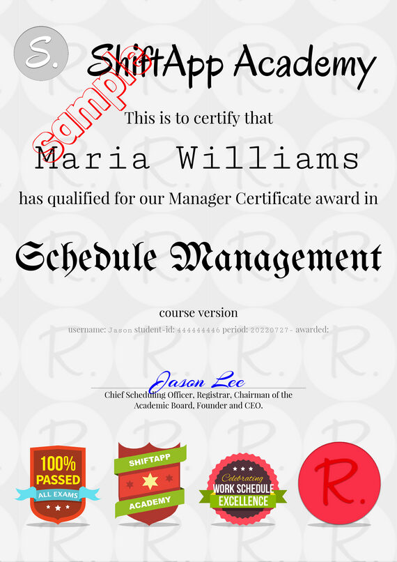 Scheduilng Management Certificate
